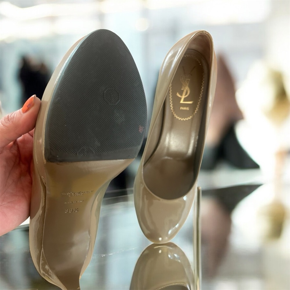 Yves Saint Laurent Patent Leather Taupe color Heels 7.5 - Picture 3 of 14